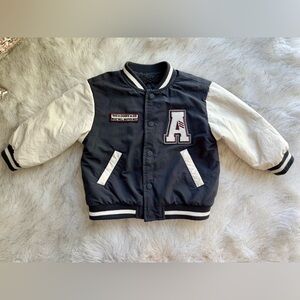 Zara Navy and White Varsity Jacket